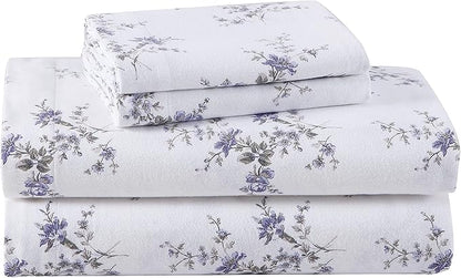 Laura Ashley - Flannel Sheets Full Size, Anti-Pilling & Wrinkle Resistant Cotton, Touchably Soft for All-Season Comfort - Bed Sheets with Matching Pillowcases & Fitted Sheet (Jessika Lavender)