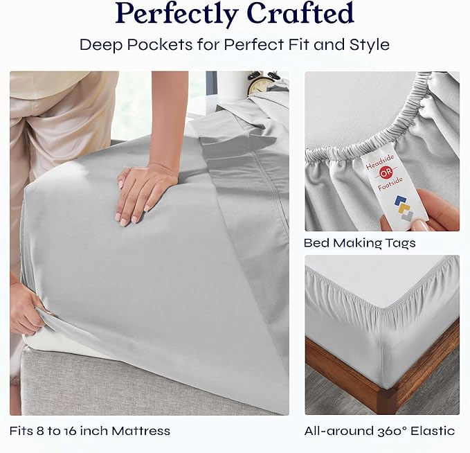 California Design Den Natural 100% Cotton Sheets, Full Size Sheets Set, 400 Thread Count Sateen Bedding, Deep Pockets with All-Around Elastic for a Snug Fit, Cool & Durable Bed Set - Light Grey