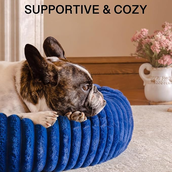 MEWOOFUN Donut Dog Beds for Small Dog, Calming Bed Round Cute Puppy Bed with Non-Slip Bottom, Fluffy Washable Pet Bed for Puppy and Kitten (Navy Blue, S (25x25x7))-Mewly Pet