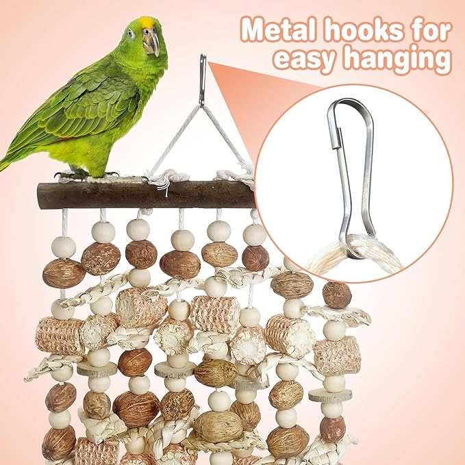 PINVNBY Large Parrot Toys Natural Nuts Corn Cob Wooden Chewing Tearing Toy for African Grey Macaws Amazon Cockatoos Eclectus Conures Cockatiels Cockatoo and Large Medium Birds (Natural)-Mewly Pet