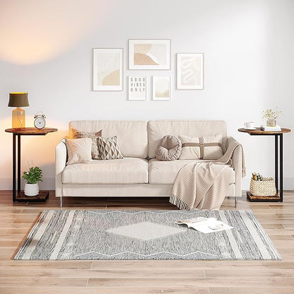 Hosfais Small Side Table Set of 2, C-Shaped Wood Sofa End Table with Metal Frame for Living Room, Bedroom, Small Spaces (Rustic Brown)