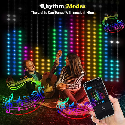 Smart Curtain Lights, Color Changing 400 LED Curtain Lights 6.6 * 6.6 FT, RGB DIY String Fairy Light for Bedroom Backdrop Party Indoor Outdoor Christmas Decoration (APP +Remote Control)