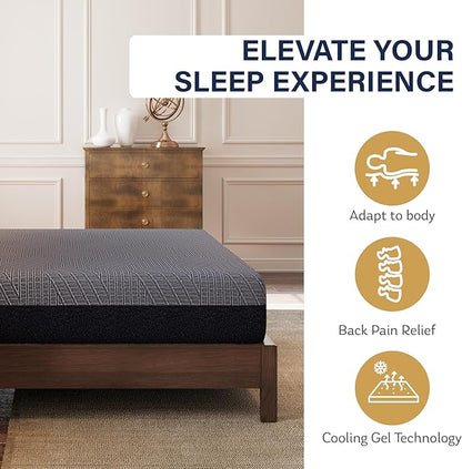 EGOHOME 10 Inch Full Mattress, Copper Gel Cooling Memory Foam Mattress for Back Pain Relief,Therapeutic Double Mattress Bed in a Box, Made in USA, CertiPUR-US Certified, 54x75x10 Black
