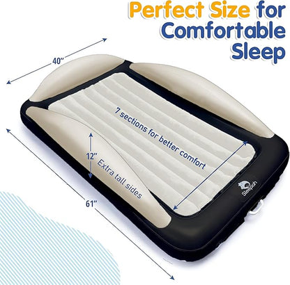 Sleepah Inflatable Toddler Travel Bed Portable Kids Air Mattress Set w Safety Rail Guards for Kids & Toddlers – Includes Pump, Carry Case, Pillow & More - Perfect Transitional Cot (Beige)