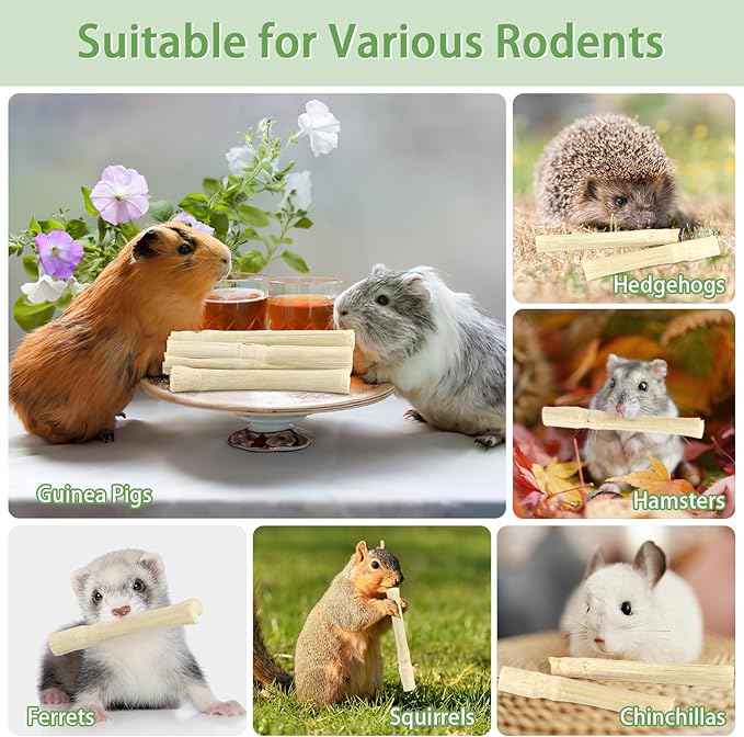 PEASUG 300g Sweet Bamboo Chew Sticks for Rabbits, Natural Bunny Chinchilla Chew Sticks Toys, Small Animal Teeth Grinding Toys and Molar Treats for Chinchilla, Guinea Pigs, Squirrel, Hamster-Mewly Pet