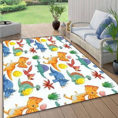 Cute Dinosaur Seamless Area Rug Outdoor Patio Rug Play Mat Modern Floor Carpet Non-Slip Home Decor Living Room Kids Bedroom Nursery, 6x9 ft