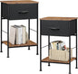 WLIVE Nightstand Set of 2, End Table with Fabric Storage Drawer and Open Wood Shelf, Bedside Furniture with Steel Frame, Side Table for Bedroom, Dorm, Black and Rustic Brown, 25.03" Height