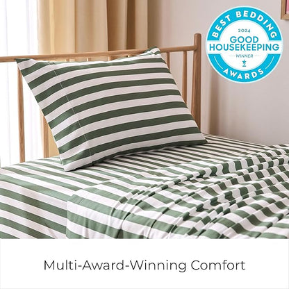 Mellanni Twin Sheets Set - 3 PC Iconic Collection Bedding - Hotel Luxury, Extra Soft, Cooling Bed Sheets - Wrinkle, Fade, Stain Resistant (Twin, Oxford Stripe Sage)