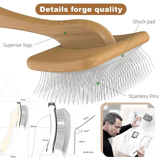 Slicker Brush for Dog, Doodles and Poodle Brush, for Tangles, Fluff Coat, Curly Hair Pets, Remove Loose Fur, Matts, Undercoat, Double Coat, 24mm Pins, 3.5''*2.4'' Head, Medium Size, Wood-Mewly Pet