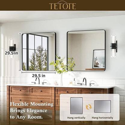 TETOTE Black Bathroom Mirror 30 x 30 Matte Black Metal Framed Vanity Mirror, Tempered Glass, Wall Mounted for Bathroom, Entryway, Bedroom, Living Room(Horizontal/Vertical)