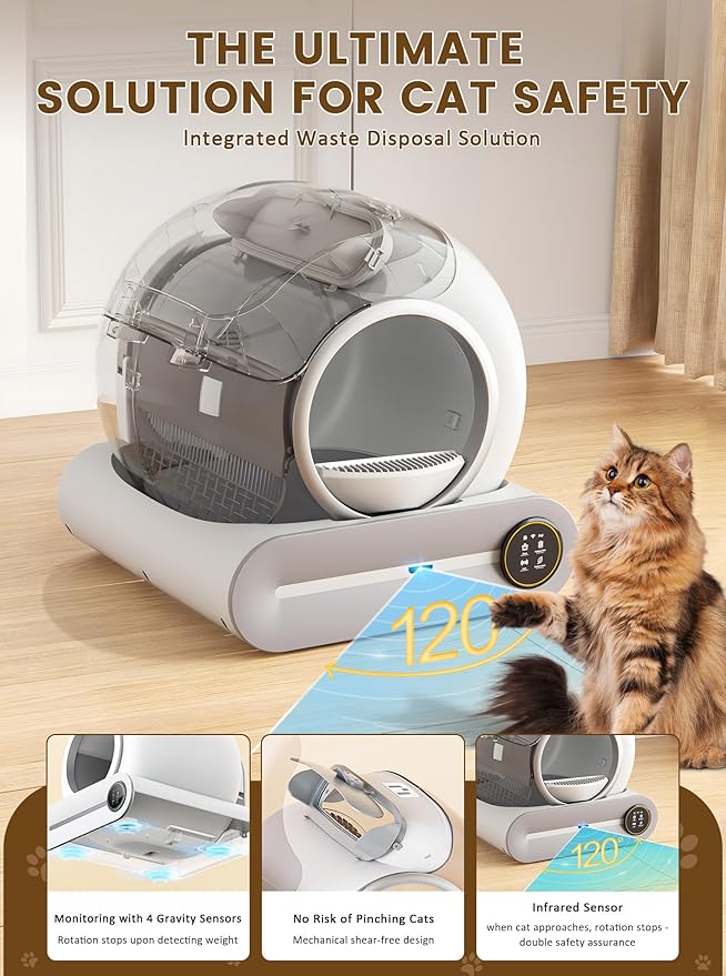 (2025) Self Cleaning Litter Box, Upgraded Robot Automatic Litter Box for Multiple Cats, 65L+9L Extra Large, Features Negative ion Sterilization and Deodorization, APP Control, 3 Rolls Litter Liners-Mewly Pet