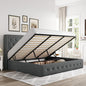 Allewie King Size Lift Up Storage Bed, Button Tufted Headboard with Wingback, Hydraulic Support, No Box Spring Needed, Dark Grey