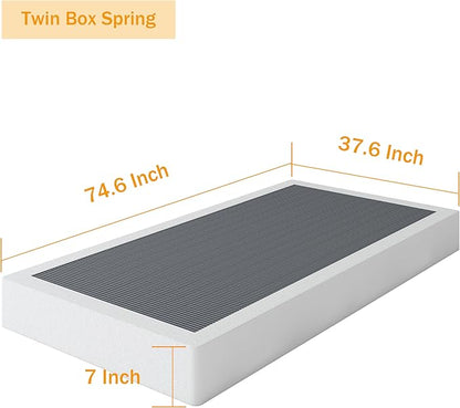 Box Spring Twin 7 Inch Metal Box Spring Twin Size Basics Bed Base, Mattress Foundation,Black Heavy Duty Structure with Cover, No Noise,Easy Assembly
