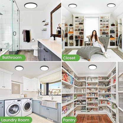 zemty Black Ceiling Light 9 Inch,24W 2400lm Bright LED Flush Mount Light Fixture 3000K/4500K/6000K Adjustable,Thin Flat Ceiling Lamp for Bathroom Closet Pantry Hallway