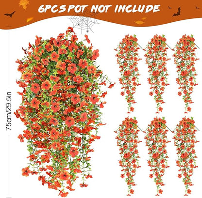 6 Bundles Artificial Fall Flowers for Outdoors Fake Plants Garden Home Fall Decor,UV Resistant Realistic Silk Faux Autumn Flower Indoor Outside Front Porch Patio Balcony Yard Farmhouse(Orange)