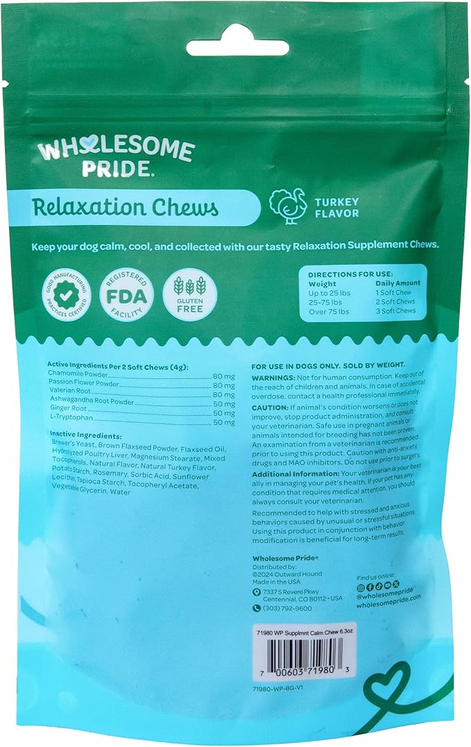 Wholesome Pride Calming Supplement for Dogs - 90 Soft Chews - Natural Anxiety Relief, Separation & Noise Stress Support with Herbal Ingredients, No Melatonin, Non-Drowsy-Mewly Pet