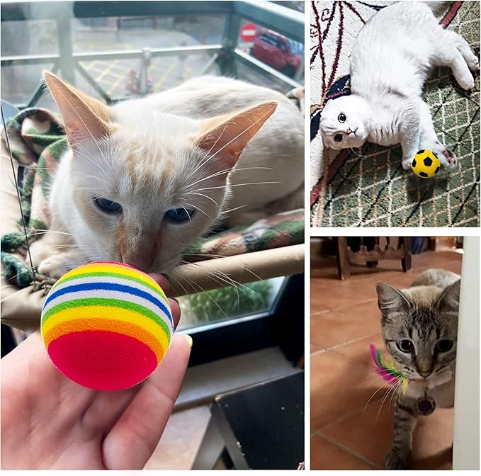 PET SHOW 20Pcs Cats Toys Interactive Kitten Ball Toys Assortments Variety Pack for Indoor Cats Mice Feather Sparkle Crinkle Ball Bells Spring-Mewly Pet