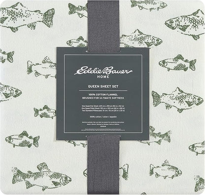 Eddie Bauer - King Sheets, Cotton Flannel Bedding Set, Brushed For Extra Softness, Cozy Home Decor (School of Fish, King)