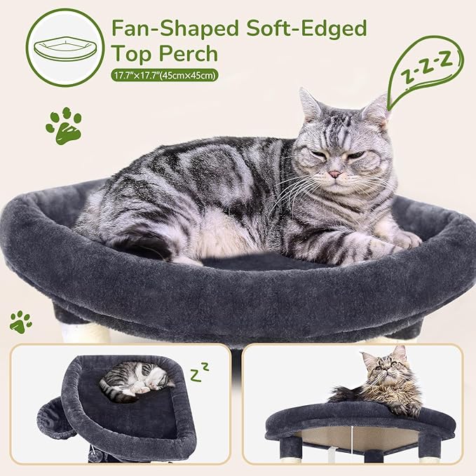 Globlazer Corner Cat Tree Tower for Indoor Cats, 51in Multi-Level Cat Condo Tower with Large Hammock, 7 Sisal Scratching Posts, Oversized Top Perch, Spacious Cat Cave, Hanging Basket, C51, Dark Grey-Mewly Pet