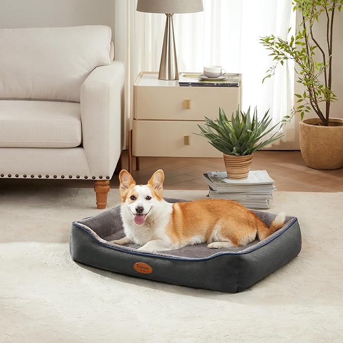 Orthopedic Dog Beds for Medium Dogs, Durable Egg Crate Foam Sofa Dog Bed wit Washable Removable Cover,Waterproof Lining,Pet Bed for Large Dogs (Dark Grey-Velvet, 31.5" L x 25.2" W x 7" Th)-Mewly Pet