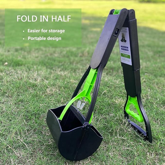 32" Pooper Scooper for Large Medium Small Dogs, Extra Long Handle Heavy Duty Poop Scoop, Foldable Dog Poop Picker Upper for Yard (Without Bag and Dispenser Attachment)-Mewly Pet