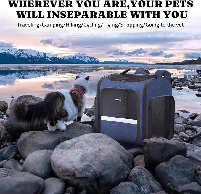 Pawtners Dog Backpack Carrier Dog Carrier with Anti-Scratch Mesh with Great Ventilation, Large Pet Carrier Backpack for Small Dogs & Large Cats, Foldable Designed Pet Backpack Perfect for Travel-Mewly Pet