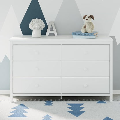 Storkcraft Alpine 6-Drawer Dresser (White) – GREENGUARD Gold Certified, White Dresser for Bedroom, Kids & Nursery Storage Drawers, Safety Interlocking Drawers, Pre-Installed Tracks, Kids Bedroom