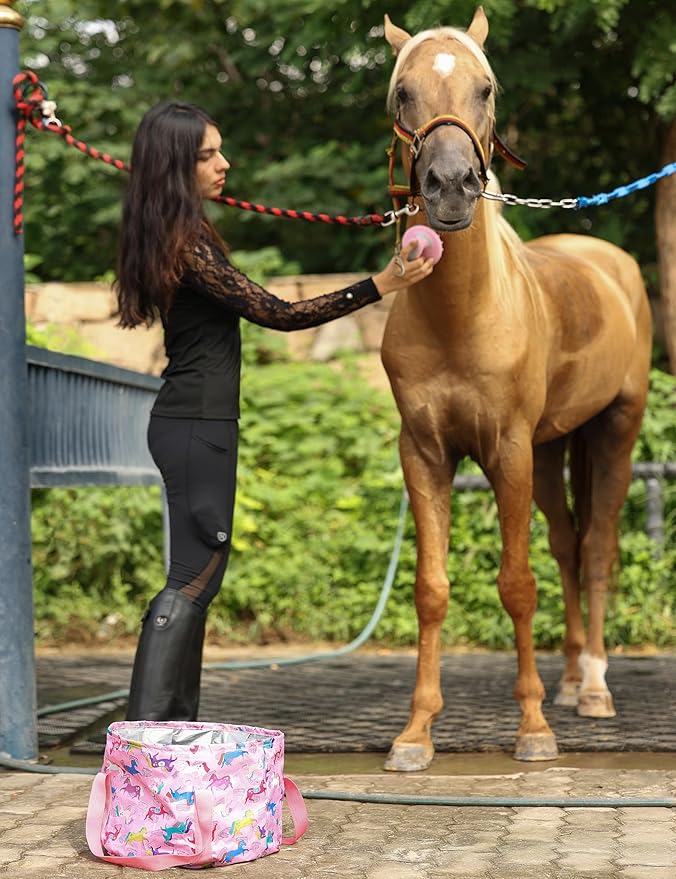 Harrison Howard Horse Grooming Kit 11-Piece Equine Care Series Horse Brush Sets with Organizer Tote Bag Tack Room Supplies Shedding Grooming Massaging Tools Pink Brushstroke Ponies-Mewly Pet