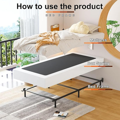 EMODA 9 Inch Twin Box Spring Heavy Duty Metal Mattress Foundation Bed Base with Fabric Cover, Easy Assembly