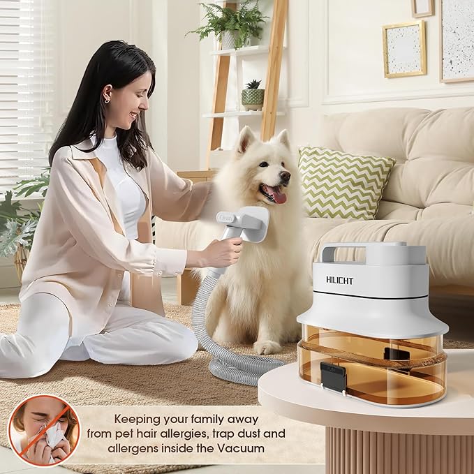Dog Grooming Kit, Dog Hair Vacuum with Nail Clipper and 4L Dust Cup, 6 Pet Grooming Tools, Silent Pet Vacuum for Cats, Dogs and Other Animals-Mewly Pet