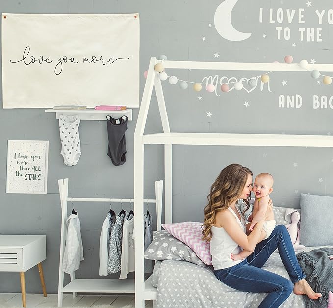 Nursery Banner Wall Decor-Boho Hanging Banner Pennant Poster Flags-for Baby Boy Girl Room Home Playroom Dorm Classroom-Baby Present Shower Birthday Christmas-Love You More-28.5x20 Inches
