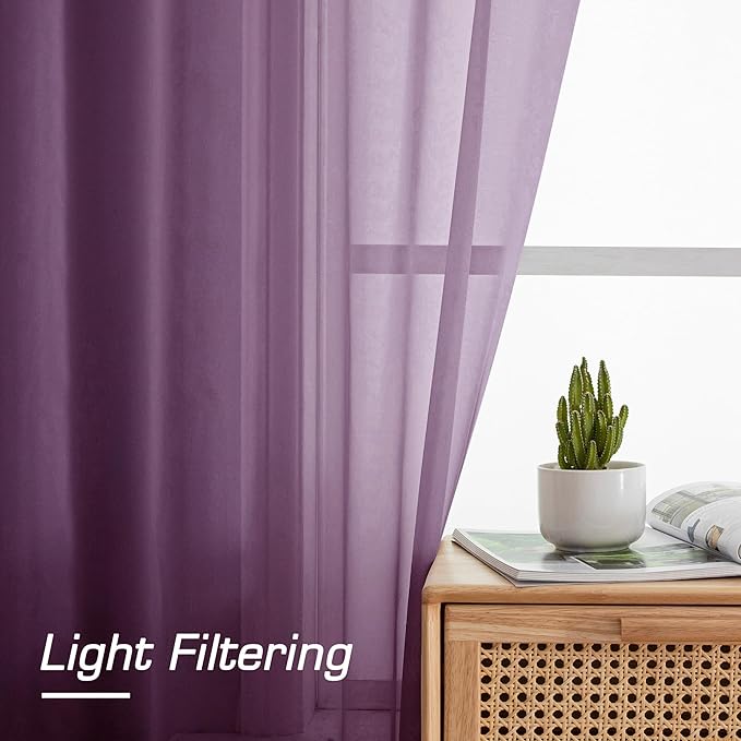OWENIE Plum Sheer Curtains, Sheer Curtains 84 Inches Long 2 Panels Set, Rod Pocket Voile Fimly Sheer Drapes for Living Room Bedroom, 2pcs, Plum, Each 42" W x 84" L