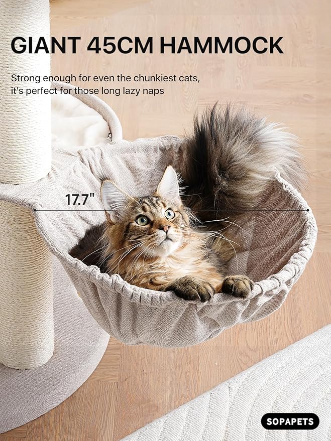 Extra Large Cat Tree for Maine Coon,65 Inches Tall Cat Tree Tower for Indoor Cats Large Adult 20 lbs,XXL Heavy Duty Luxury Sturdy Cat House with Big Hammock,Sisal Scratching Post,Condo-Mewly Pet