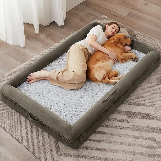 WNPETHOME Human Dog Bed for Adult, Washable Dog Couch with Removable Waterproof Cover, Orthopedic Large Pet Sofa Bed with Bolster Sides for Sleeping-Mewly Pet