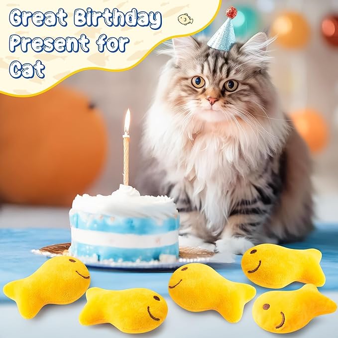 L1rabe Goldfish Cracker Catnip Stuffed Toys - Summer Black Cat Appreciation Day 5P Goldfish Cat Toys Funny Yellow Indoor Cats Chew Bite Teething Tools Kittens Birthday Gifts Interactive Pet Supplies-Mewly Pet