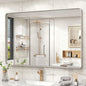 48x32 Silver Bathroom Mirror for Wall, Brushed Metal Framed Bathroom Vanity Mirror, Modern Rectangle Mirror, Rounded Corners, Shatterproof (Horizontal/Vertical)