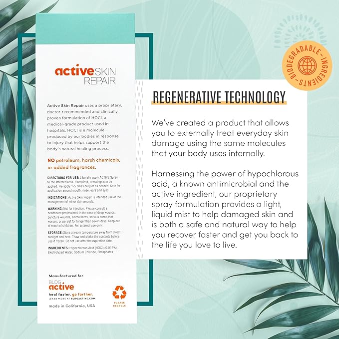 Active Skin Repair First Aid Healing Skin Spray - Natural & Non-Toxic with Hypochlorus Acid for Minor Cuts, Wounds, Scrapes, Rashes, Sunburns, & More, 3 oz-Mewly Pet