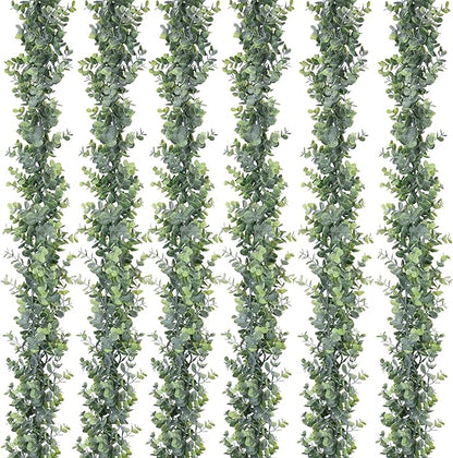 DearHouse 6 Pack Faux Eucalyptus Garland Plant, Artificial Vines Hanging Eucalyptus Leaves Greenery Garland for Wedding Backdrop Arch Wall Decor, 5.9 Feet/pcs UV Protected Indoor Outdoor