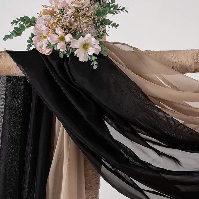 MIULEE Luxury Sheer Voile Elegant Topper Long Window Valance Solid Window Treatment Swags Drapes for Window Ceremony Wedding Canopy Bed 54" x 216" Black 1 Piece