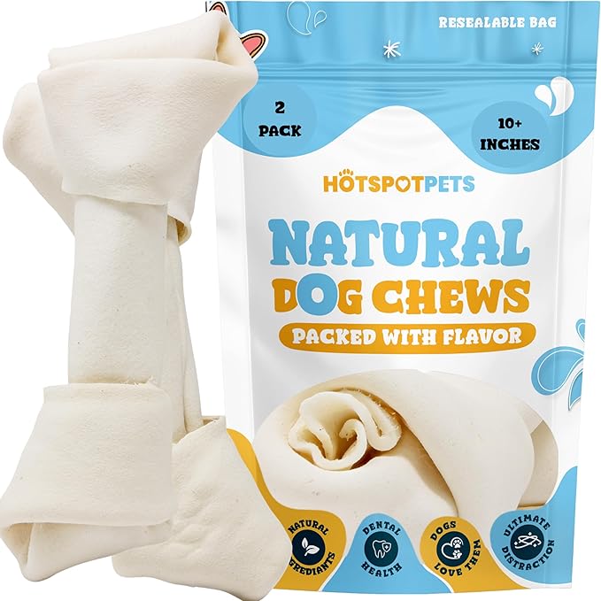 hotspot pets 10 Inch Large Rawhide Dog Bones - Made from Grass Fed Cows - Long Lasting Chews Great for Dental & Oral Care - Bones for Aggressive Chewers & Large Dogs (10 Inch - 2 Count)-Mewly Pet