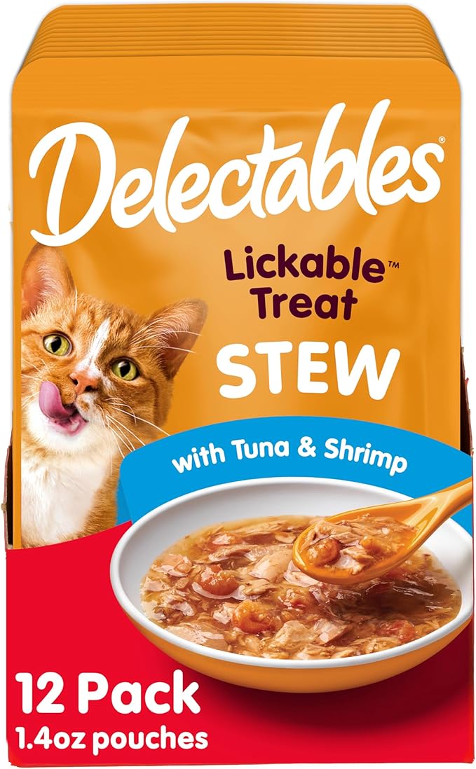 Hartz Delectables Stew Lickable Wet Cat Treats for Adult & Senior Cats, Tuna & Shrimp, 12 Count, 1.4 Ounce (Pack of 12)-Mewly Pet