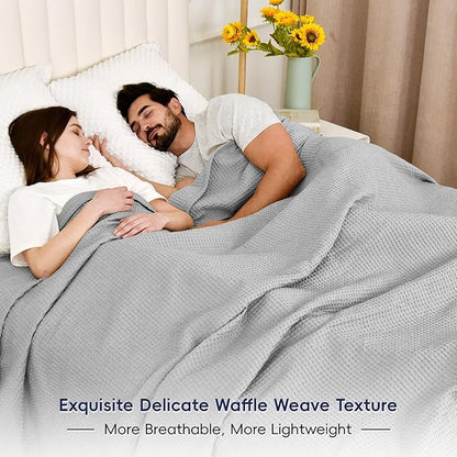 PHF Pre-Washed Cotton Waffle Weave Family Blanket,Oversized King Size 120"x 120"-Snag Proof Lightweight Breathable, 10'x 10' Huge Extra Large Big-Elegant Aesthetic Home Decoration Gift, Light Grey