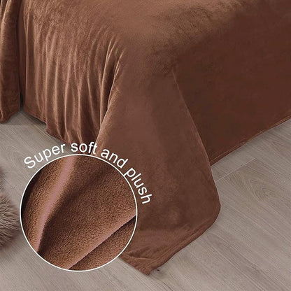 Exclusivo Mezcla Fleece Blanket Queen Size for Bed, Super Soft and Warm, All Season Use, Cozy, Plush, Lightweight, 90x90 Inches, Brown