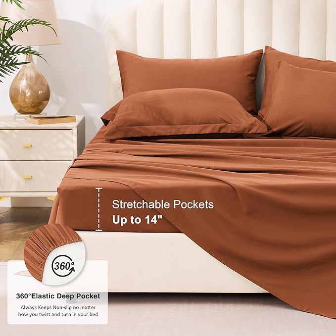 Love's cabin California King Comforter Set Burnt Orange, 7 Pieces California King Bed in a Bag, All Season Bedding Sets with 1 Comforter, 1 Flat Sheet, 1 Fitted Sheet, 2 Pillowcase and 2 Pillow Sham
