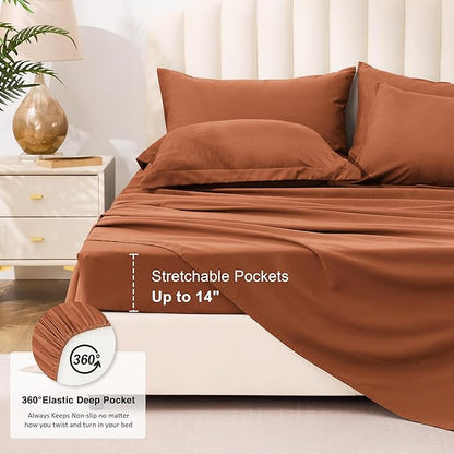 Love's cabin California King Comforter Set Burnt Orange, 7 Pieces California King Bed in a Bag, All Season Bedding Sets with 1 Comforter, 1 Flat Sheet, 1 Fitted Sheet, 2 Pillowcase and 2 Pillow Sham