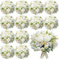 Tigeen 12 Bundles Peonies Artificial Flowers Faux Roses Silk Flowers Hydrangea Artificial Bouquet for Wedding Table Centerpiece Floral Vase Home Office Bridal Decor (Pure White)