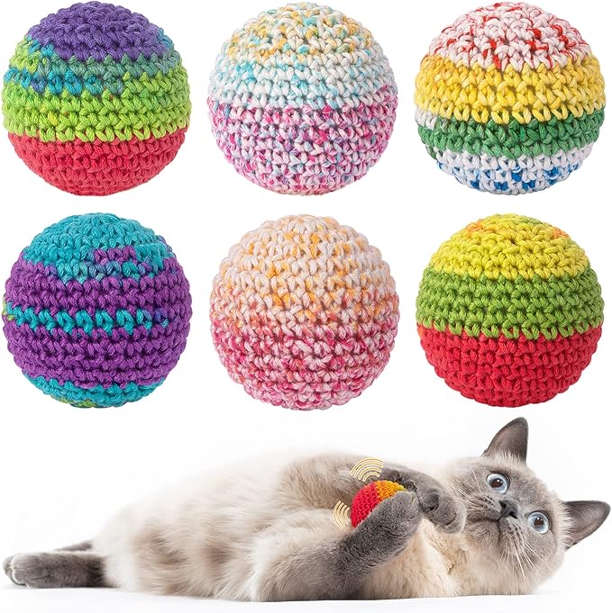 Retro Shaw Cat Toys Balls, Woolen Yarn Cat Ball Toy with Bell Inside, Kitten Toys for Indoor Cats, Interactive Cat Chew Toys for Kitty Kitten, 6 Pack-Mewly Pet