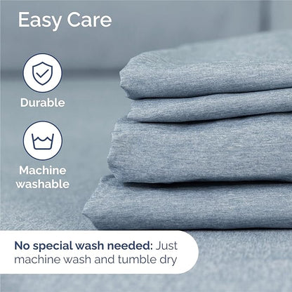 Split King Sheets Set 7 Piece - Includes 4 Pillowcases - Bed Sheets Split King - Soft Hotel Luxury Bedding - Cooling & Breathable - 1 Flat & 2 Fitted & 4 Pillowcases w/ Deep Pockets - Heathered Blue