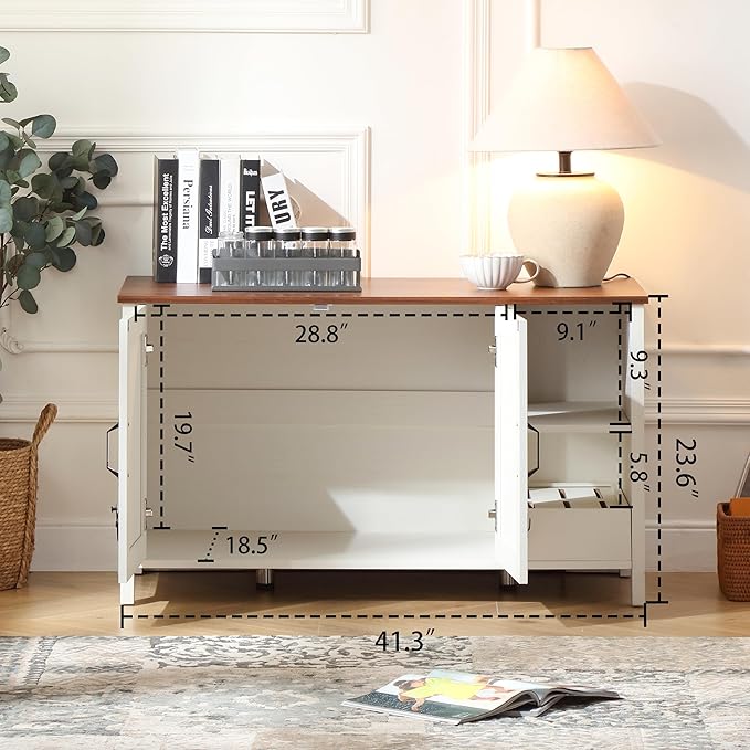 41.3'' Cat Litter Enclosure,Adjustable Shelf for Dog Proof and Storage,Locks Added for Cat, Litter Collector,Small Indoor Cat House,Antique White-Mewly Pet