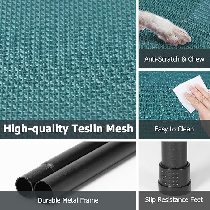 Elevated Dog Bed for Outdoor, Extra Large Raised Dog Cot with Washable Mesh, Cooling Pet Cot Chew Proof for Outside Camping, 47 inch Green-Mewly Pet
